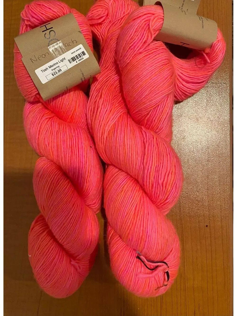 Madeline Tosh Tosh Merino Light Neon Peach Fingering weight 420 yards 2 skeins